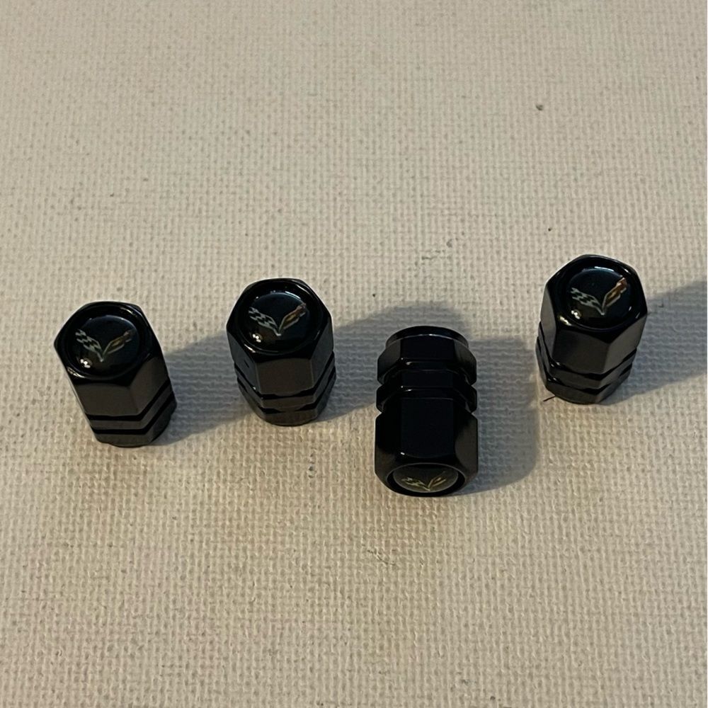 Corvette Valve Stem Caps in Black with Logo NWT